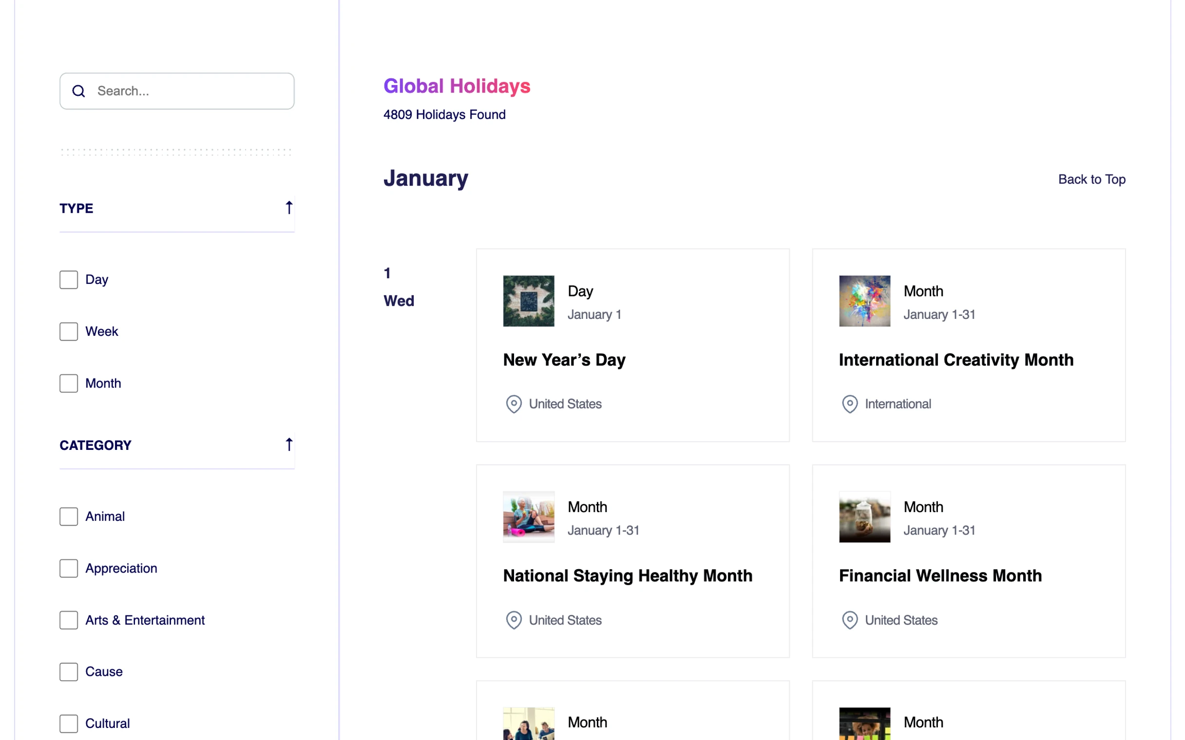 Holiday Calendar Screenshot